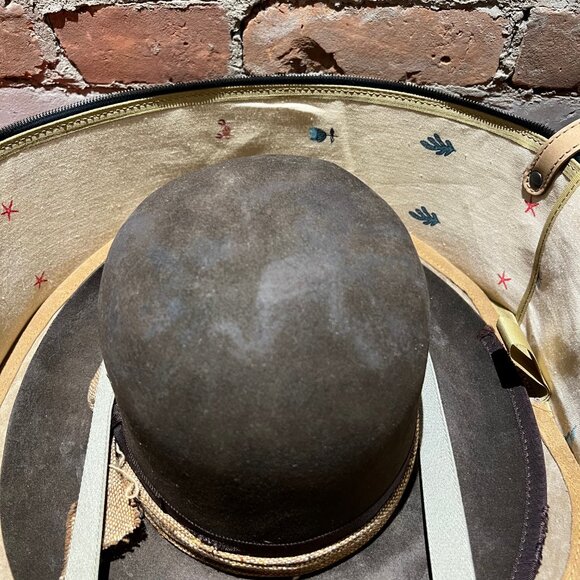 Nick Fouquet Distressed Fedora Chocolate Brown Raw Edge + Leather Case - Picture 6 of 15